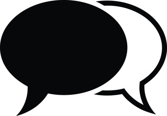 Black and white chat bubbles illustration symbolizing communication dialogue conversation social media online messaging and support.
