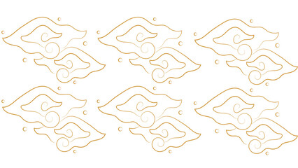 Traditional Gold Cloud Pattern on Black Background &ndash; Elegant Ethnic Line Art Illustration Mega Mendung From Indonesia