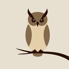 A minimalist vector depiction of an owl in a serene pose, set against a clean white background, symbolizing tranquility and wisdom in nature.