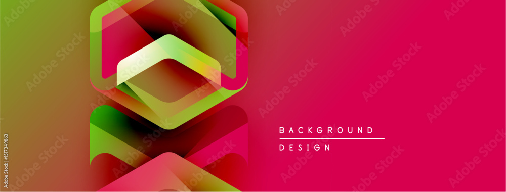 Aufkleber Abstract geometric shapes overlap, creating vibrant color gradients. Pink dominates right side, green left. Modern design element.