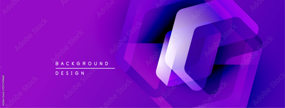 Poster Abstract purple design features overlapping hexagonal shapes. Gradient colors create dynamic visual effect. Modern background element.