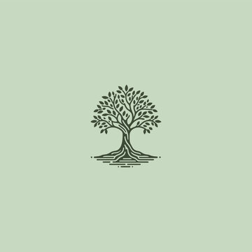 Banyan tree logo in strong and graceful illustration style.