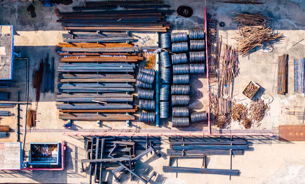 Vertical Aerial View of Rebar at Construction Site