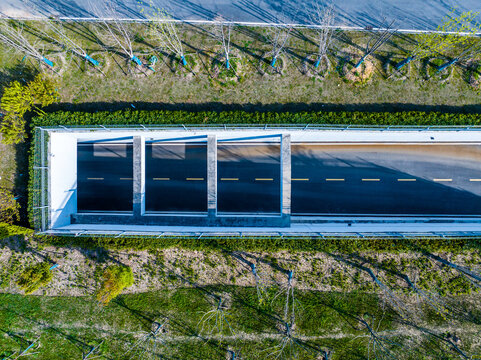 Aerial View of Underground Parking Entrance Tunnel
