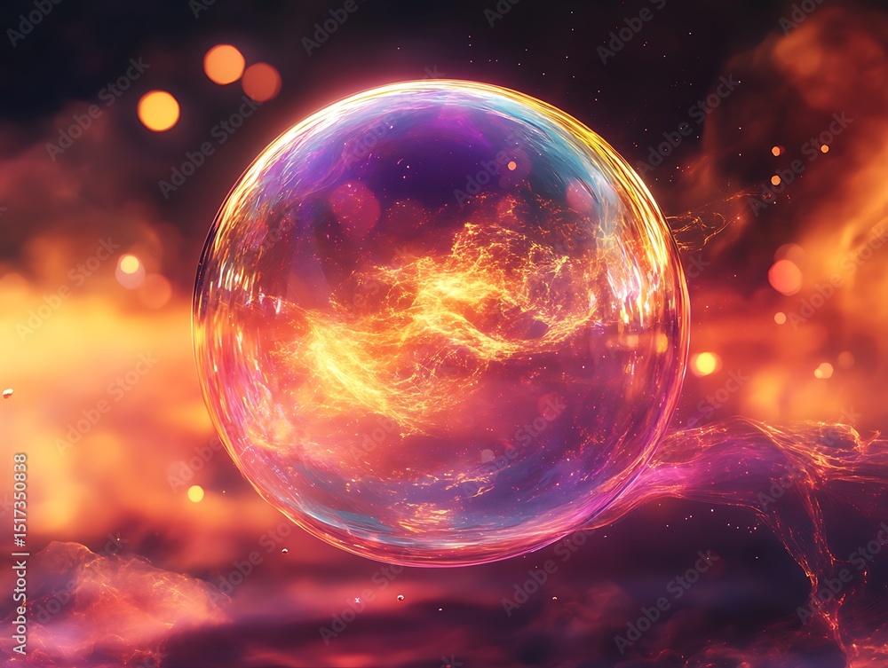 Poster nebula contained within a celestial sphere, a cosmic entity of light and color
