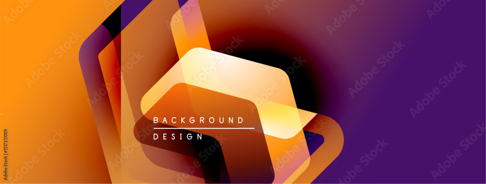Aufkleber Abstract geometric shapes blend orange, purple hues. Modern design features layered elements, text reads background design. Vibrant colors create dynamic visual effect.