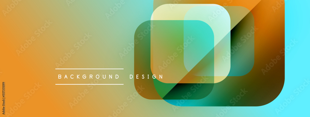 Aufkleber Abstract geometric shapes overlap. Warm orange, cool teal, muted green create modern visual texture. Background features text background design.