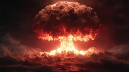 Explosive mushroom cloud rising over dark ocean waves - Powered by Adobe