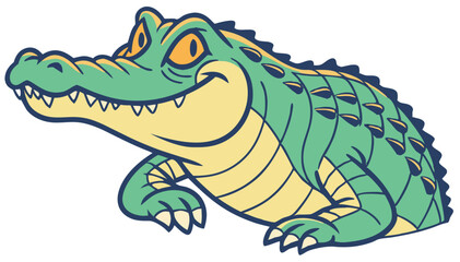 Naklejka premium Smiling cartoon alligator illustration in green and yellow colors showing friendly expression