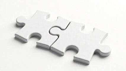 Two White Puzzle Pieces Interlocking on a Light Background