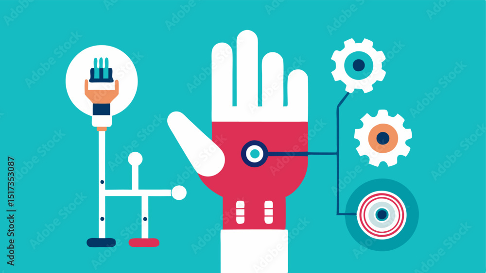 Poster advanced prosthetic technology an illustration of a hightech prosthetic hand with sensors and gears 