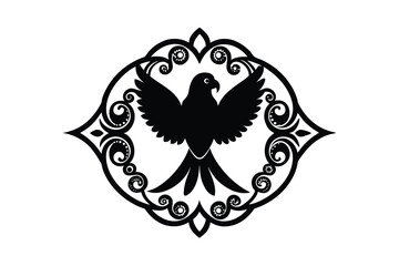 Fototapeta premium Divine parrot symbol in sacred paisley frame vector art illustration