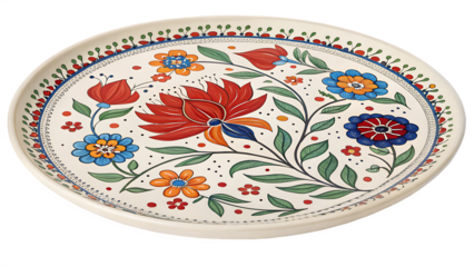 Traditional Folk Art Decorative Plate with Floral Design

