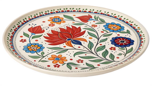 Traditional Folk Art Decorative Plate with Floral Design

