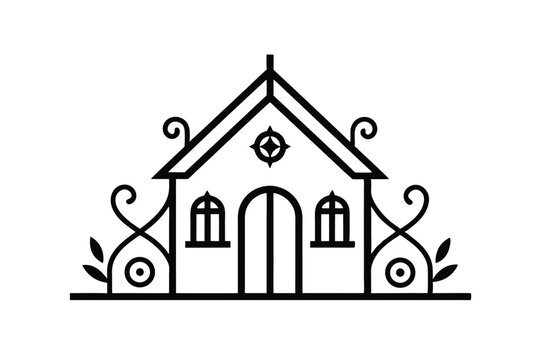 Minimal ghar outline with ornamental embellishment vector art illustration