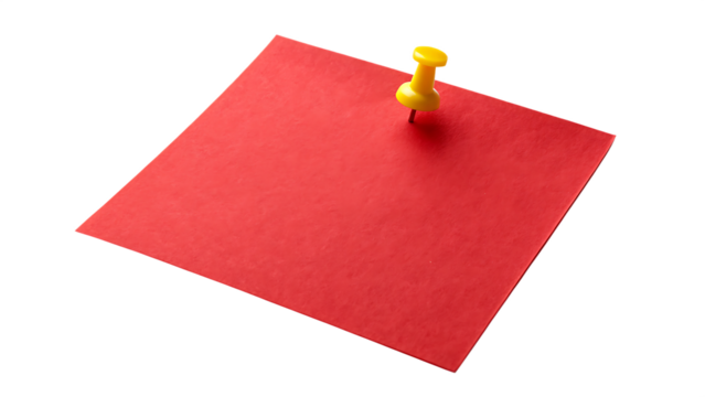 Red Sticky Note with Yellow Pushpin Isolated on White