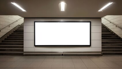 Blank billboard in an underground subway station