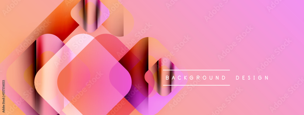Poster abstract geometric shapes overlap, creating vibrant pink, orange gradient. modern design feels dynam