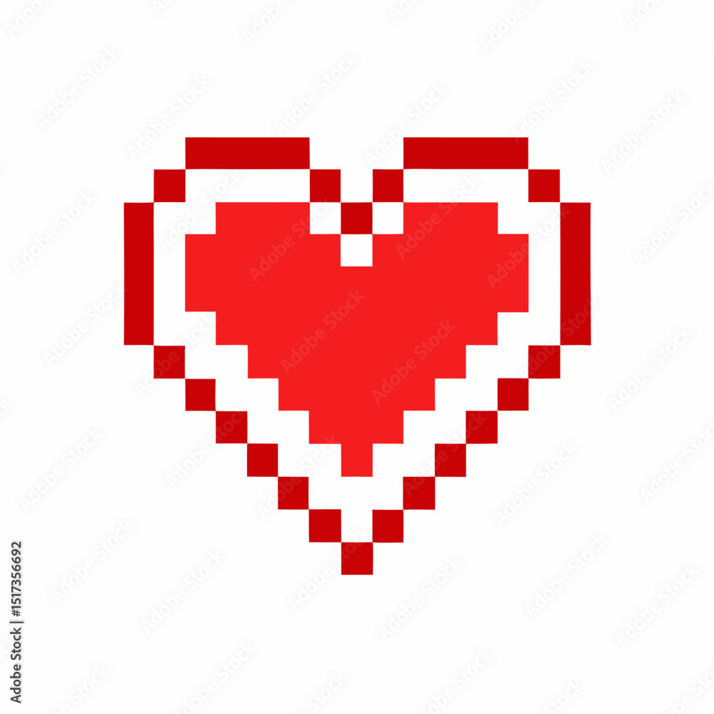 Poster heart pixel icoon simple retro game design on white background