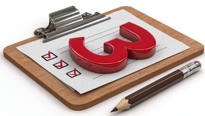 Red number three on clipboard with checklist