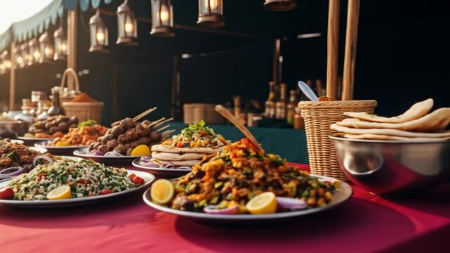 Middle Eastern Food Buffet at a Night Market