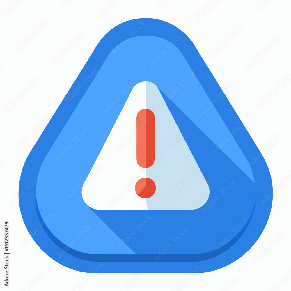 Poster smooth triangular attention web 2.0 button with exclamation mark and shadow on with white background