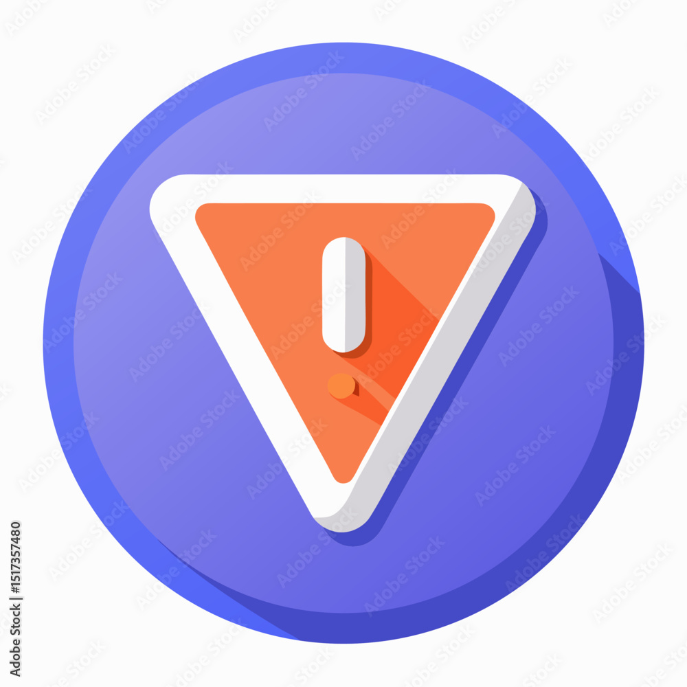 Fototapete smooth triangular attention web 2.0 button with exclamation mark and shadow on with white background