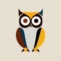 A minimalist vector depiction of an owl in a serene pose, set against a clean white background, symbolizing tranquility and wisdom in nature.