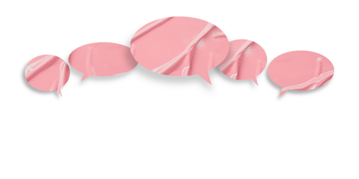 Pink speech bubble crumpled paper isolated on transparent background