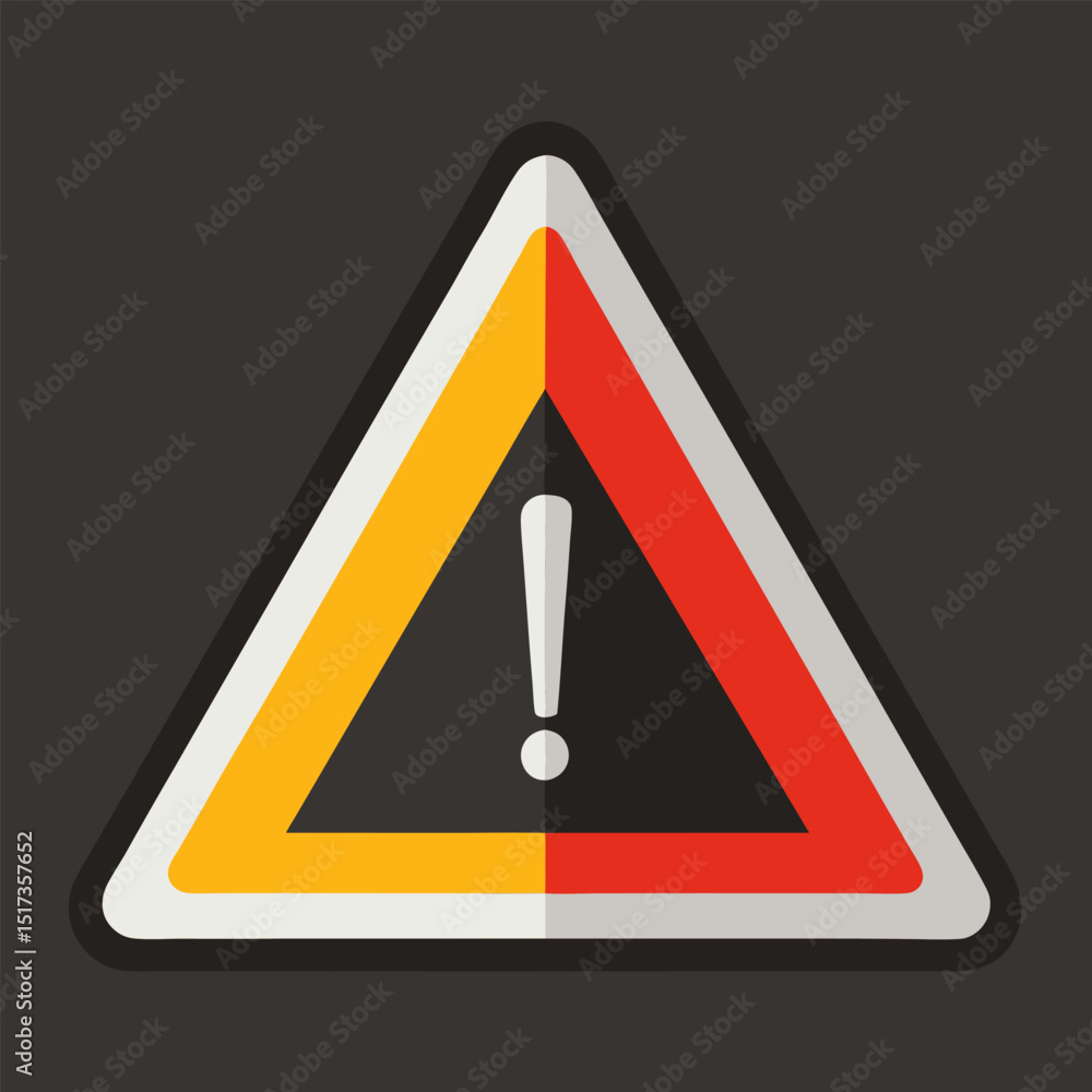 Poster warning attention sign with exclamation mark web 2.0 button. smooth triangular shape with shadow on 