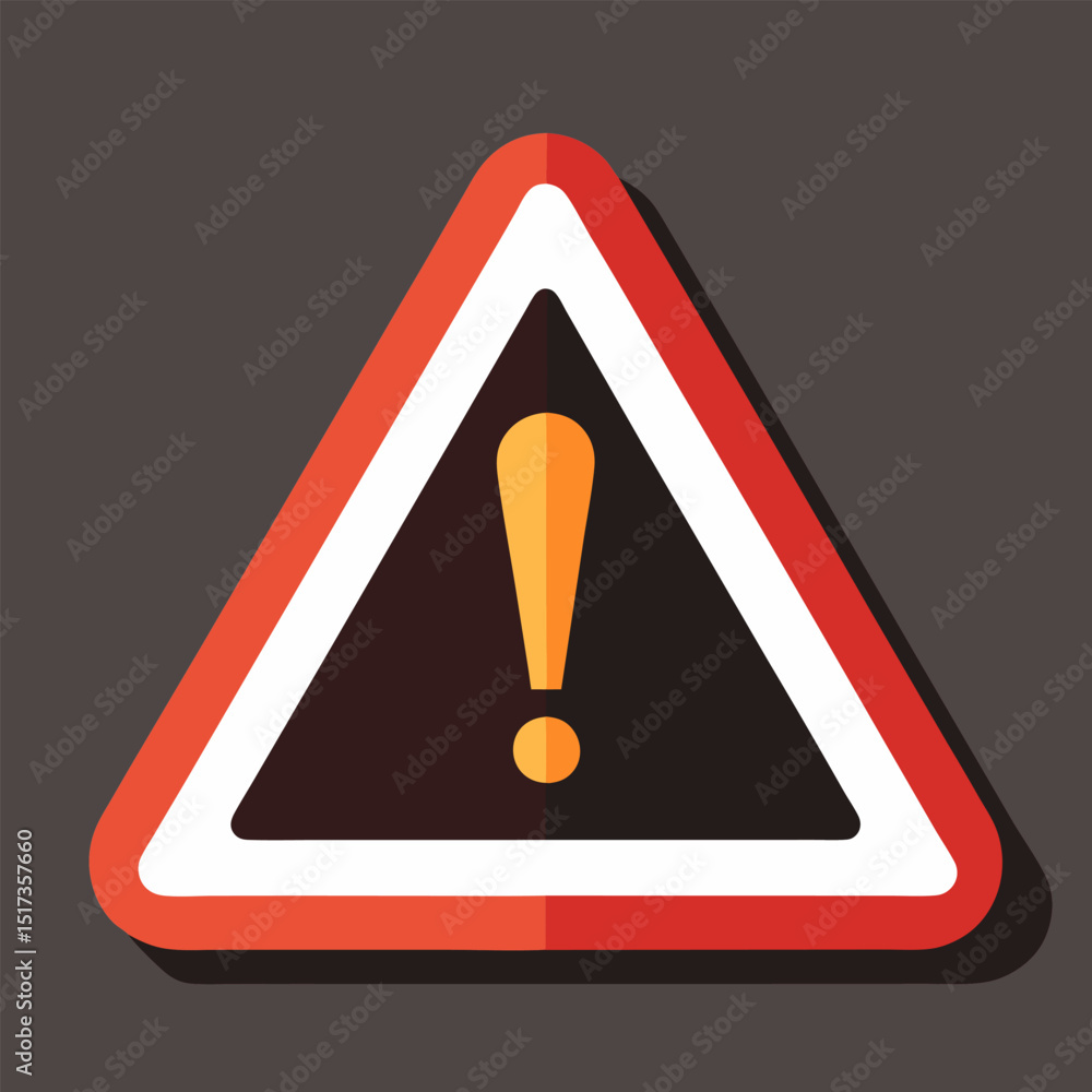 Poster warning attention sign with exclamation mark web 2.0 button. smooth triangular shape with shadow on 