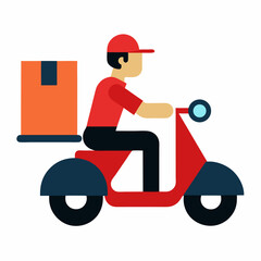 Vector illustration graphic icon of delivery guy with scooter package on white background