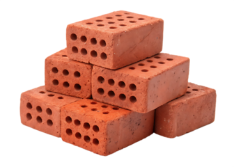 Stack of Red Perforated Bricks for Construction