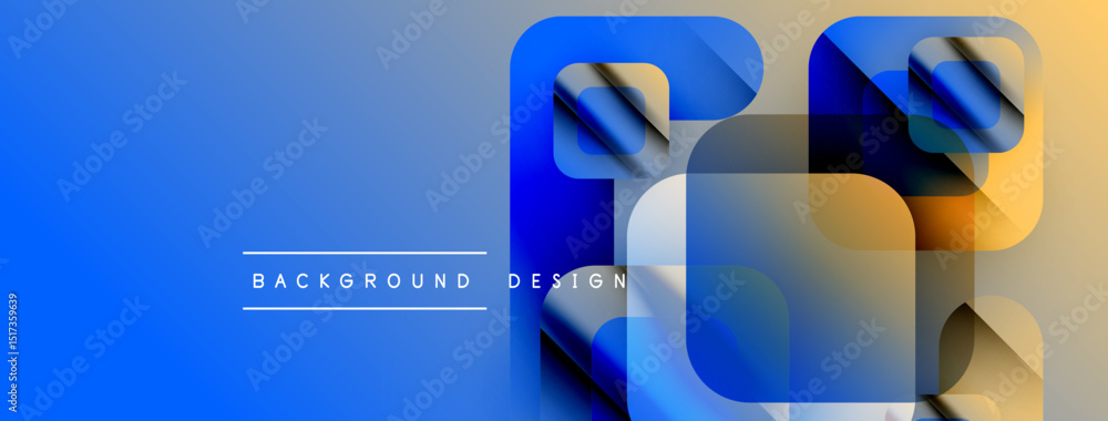 Poster abstract geometric shapes overlap, creating vibrant blue, yellow gradients. modern design elements s