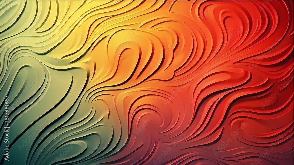 Poster abstract flowing curves transition from calming greens to warm oranges in a fluid pattern.