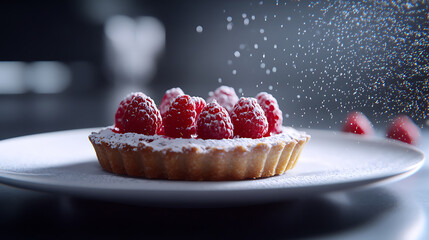 Raspberry Tart with Powdered Sugar Sprinkled on Top
