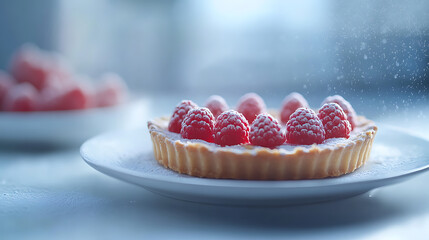 Fresh Raspberry Tart with Powdered Sugar Dusting