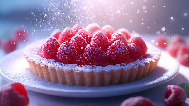 Fresh Raspberry Tart with Powdered Sugar Dusting