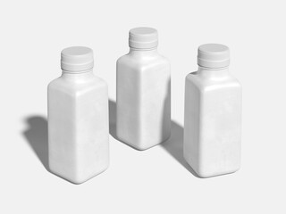 White Blank Three Yogurt Drink in Square Bottle Mockup 3D Rendering