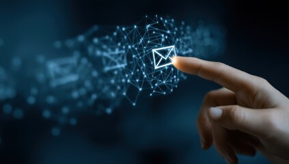 Hand touching email symbol over network