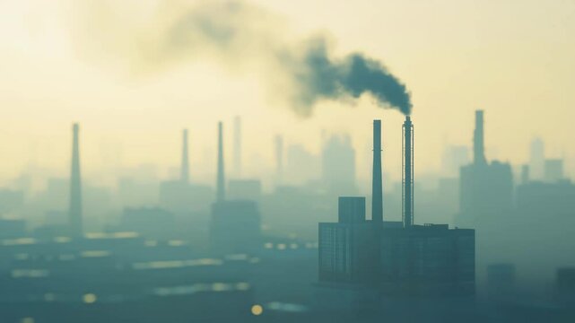 Industrial Air Pollution Over a Cityscape