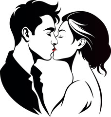 Elegant Sketch of Romantic Kissing Vector Silhouette for Art Projects