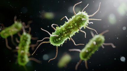 Fototapeta premium Close-Up View of Green Microorganisms Under a Microscope with Detailed Structures and Bright Background for Scientific and Educational Use