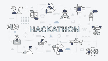 hackathon concept with icon set with big word or text on center © rizqiono