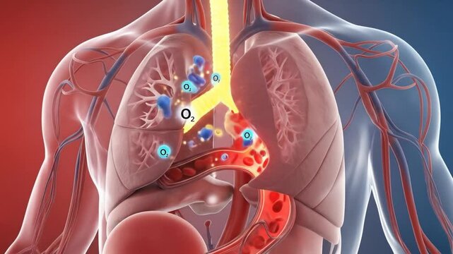 Human respiratory system oxygen absorption illustration