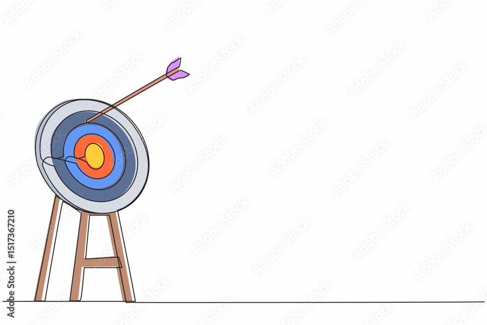 Poster single one line drawing arrow missed hitting target mark. shot miss. failed inaccurate attempts to h