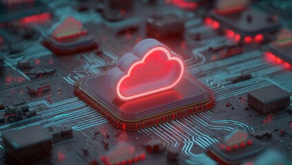 Cloud computing symbol on a circuit board