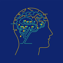 concept of eco-friendly brain thinking or mental health, graphic of human brain combined with ecology elements