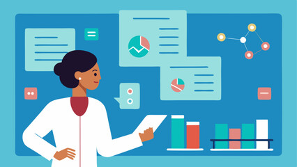 Obraz premium Genetic Counselor Meeting A professional setting where a genetic counselor discusses risks and recommendations with a patient using a visual board filled with genetic data and
