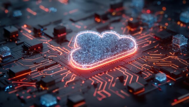 Cloud computing concept on circuit board